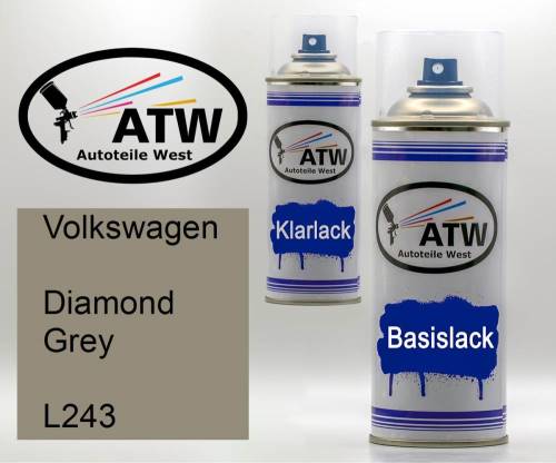 Volkswagen, Diamond Grey, L243: 400ml Sprühdose + 400ml Klarlack - Set, von ATW Autoteile West.